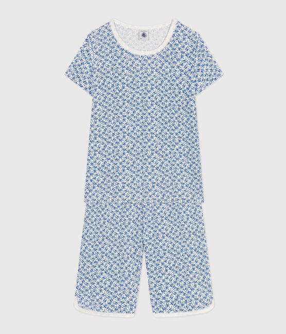 Pigiama Capri bambino fantasia fiori in cotone blu MARSHMALLOW/ INCOGNITO
