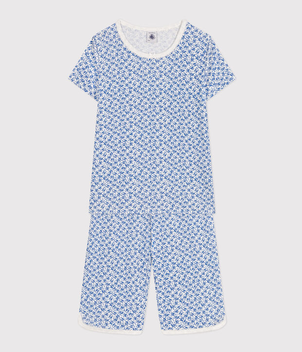 Pigiama Capri bambino fantasia fiori in cotone blu/blu