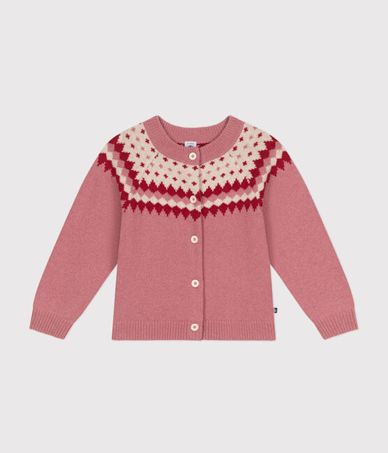 Cardigan in maglia jacquard di lana e cotone bambina rosa ROSEWOOD/ AVALANCHE
