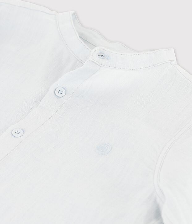 Camicia a manica lunga in lino bambino blu