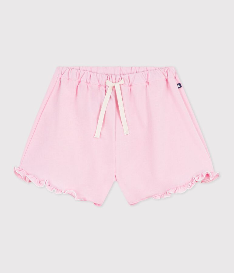 Shorts in cotone tinta unita bambina rosa