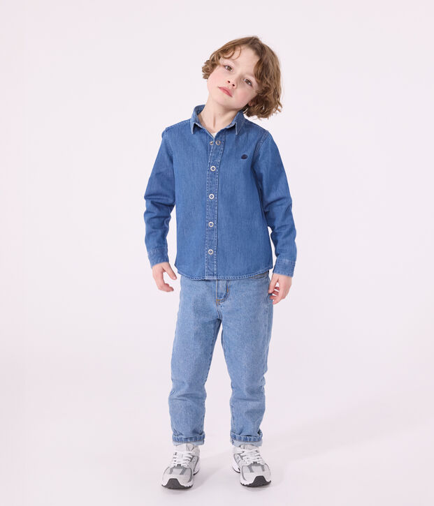 Camicia bambino in denim leggero blu