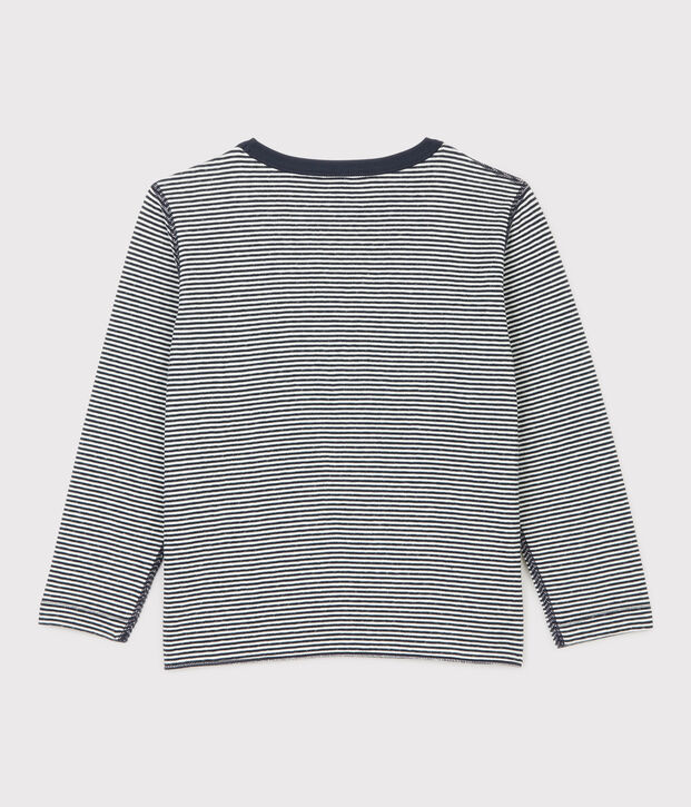 T-shirt bambino a maniche lunghe in tubique blu/bianco