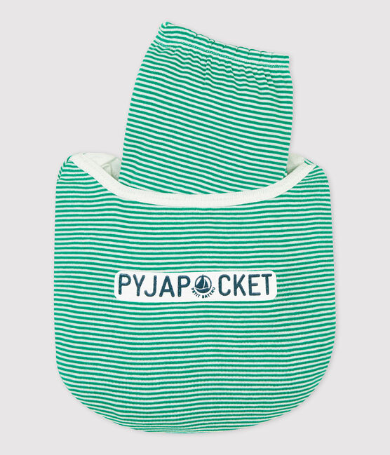 Pigiama bambina/bambino millerighe verde in cotone biologico verde PIVERT/bianco MARSHMALLOW