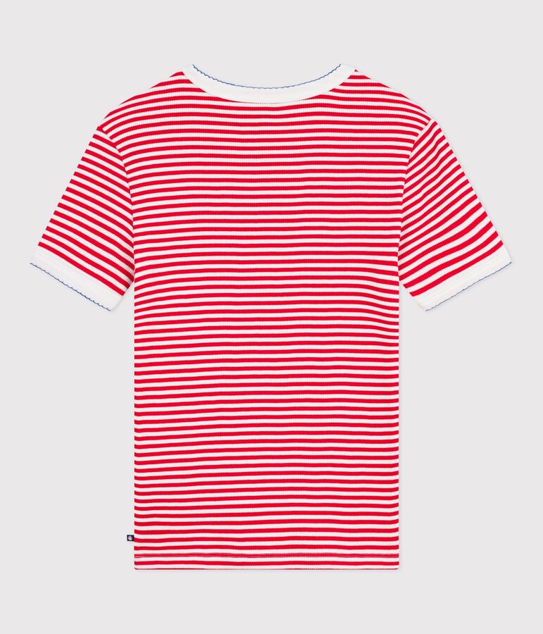 T-shirt a maniche corte in cotone a righe donna rosso/bianco