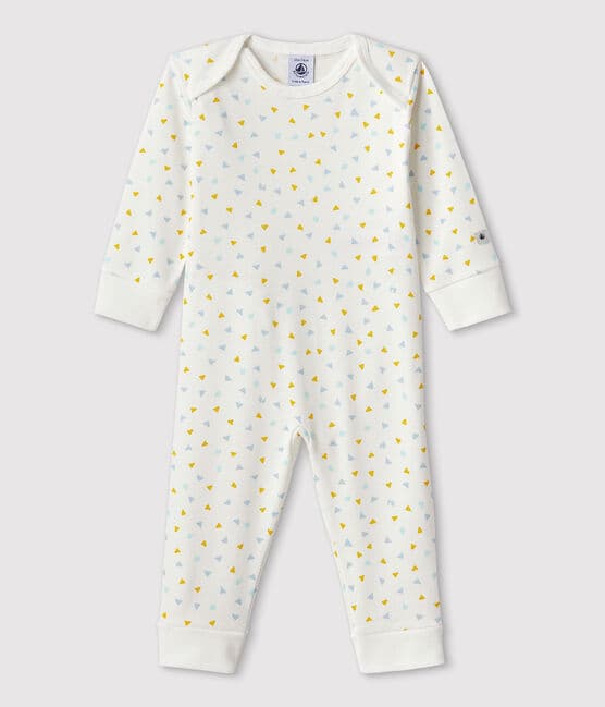 Tutina pigiama bebè a costine senza automatici bianco MARSHMALLOW/bianco MULTICO