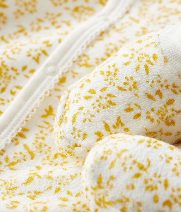 Competo pigiama notte beb&egrave; a fiori in morbida spugna bouclette giallo/ECUME2