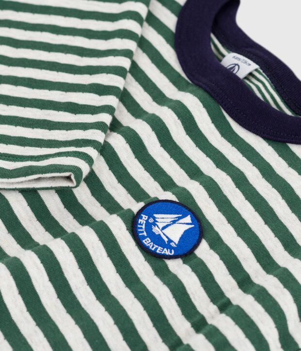 T-shirt a maniche lunghe in cotone a righe bambino verde/beige/verde