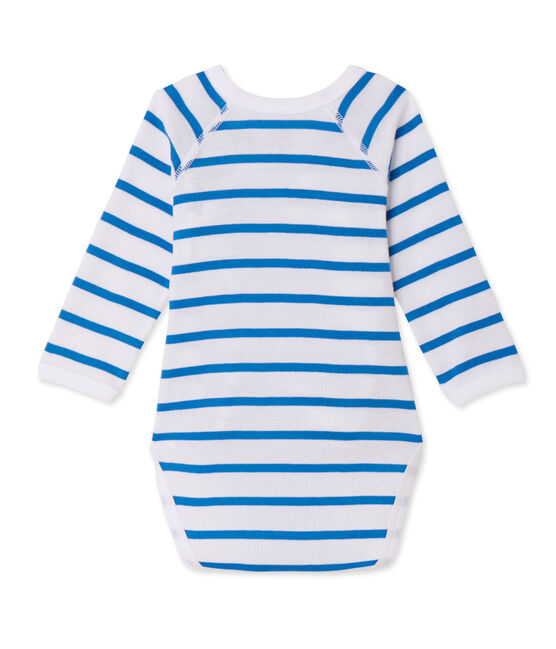 Body nascita bebè bambino a maniche lunghe rigato bianco ECUME/blu DELPHINIUM