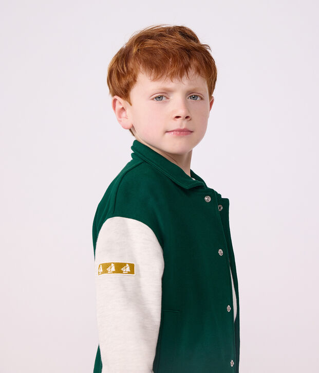 Giacca stile teddy in cotone color block bambino verde/beige