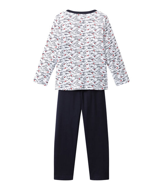 Pigiama bambino con scollo a serafino blu SMOKING/bianco ECUME/ MULTICO