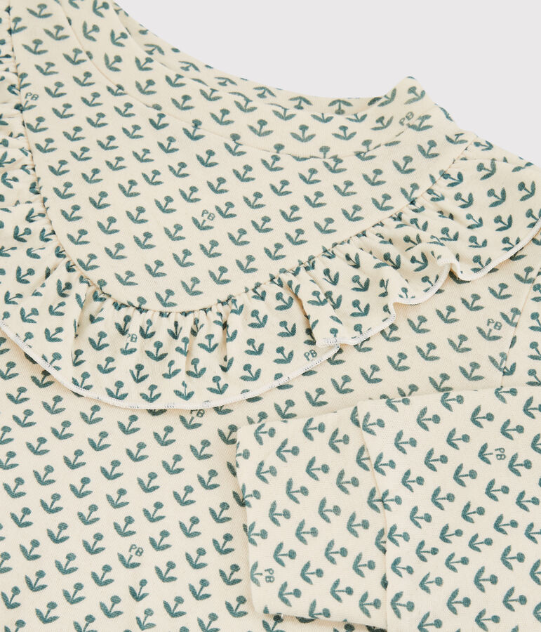 Felpa in tubique bambina ecru/verde