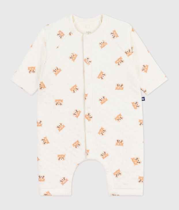 Tutina neonato in cotone con panda rossi stampati ecru/multicolore