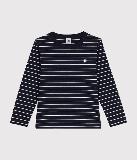 T-shirt a maniche lunghe in cotone bambino  blu SMOKING/bianco MARSHMALLOW