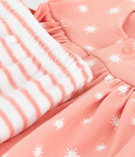 Completo nascita a due pezzi in cotone con soli stampati arancione ABRICOT/ MARSHMALLOW