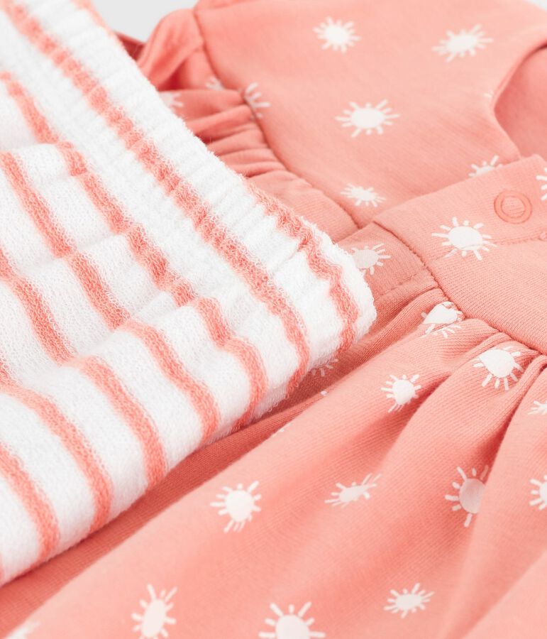 Completo nascita a due pezzi in cotone con soli stampati arancione/bianco