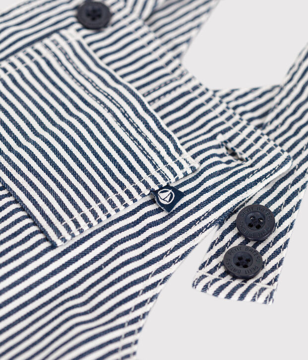 Salopette lunga in tela neonato blu/bianco