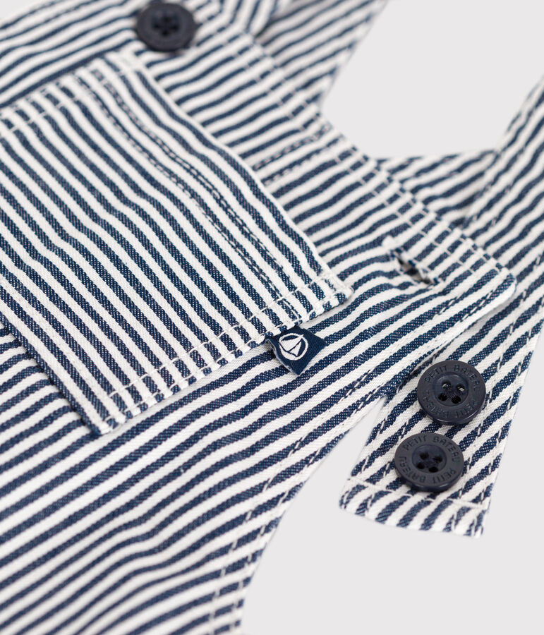 Salopette lunga in tela neonato blu/bianco