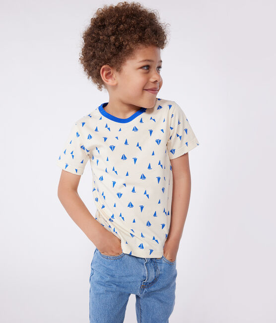 T-shirt a maniche corte in cotone con stampa bambino blu AVALANCHE/bianco PERSE