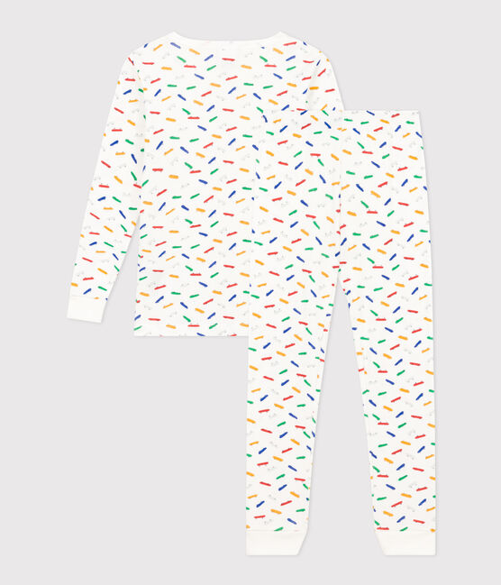 Pigiama aderente bambino in cotone con stampa skateboard bianco MARSHMALLOW/bianco MULTICO