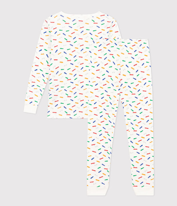 Pigiama aderente bambino in cotone con stampa skateboard bianco/multicolore