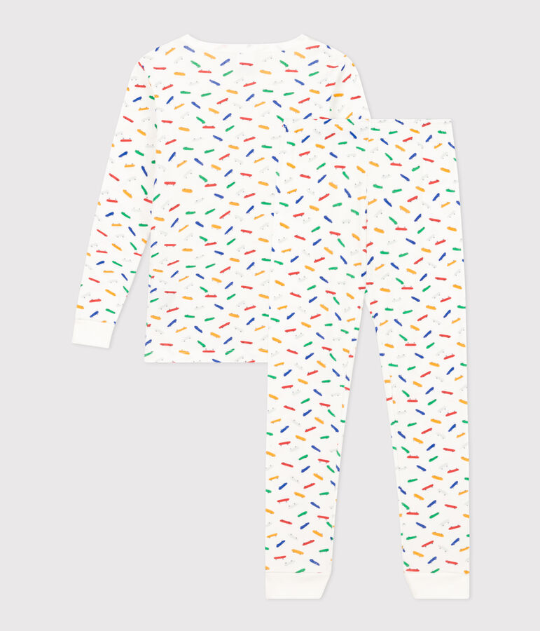 Pigiama aderente bambino in cotone con stampa skateboard bianco/multicolore
