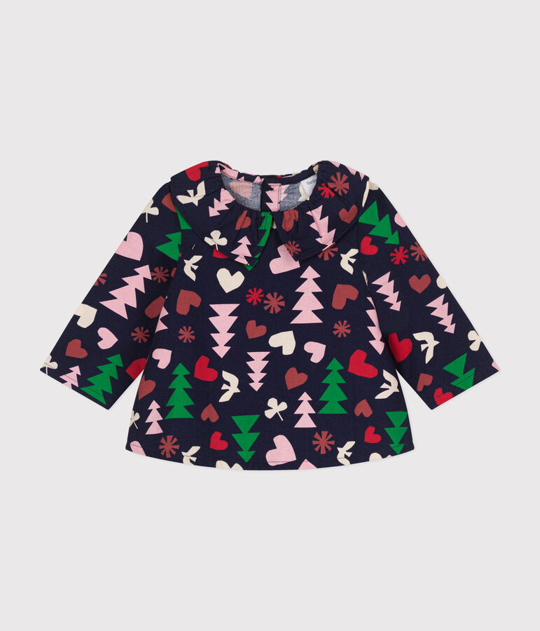 Blusa in flanella neonato blu/multicolore