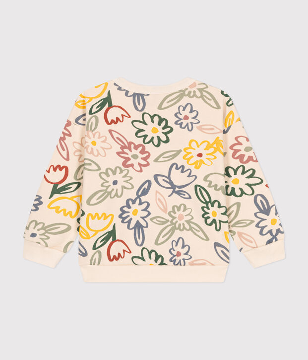 Maglia in tessuto felpato bambina ecru/multicolore