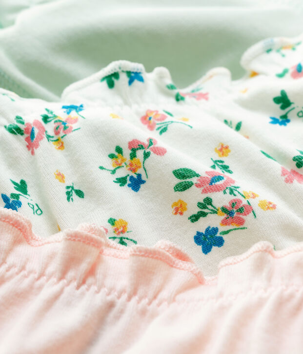 Confezione da 3 slip bambina con volant a fiori in cotone biologico multicolore
