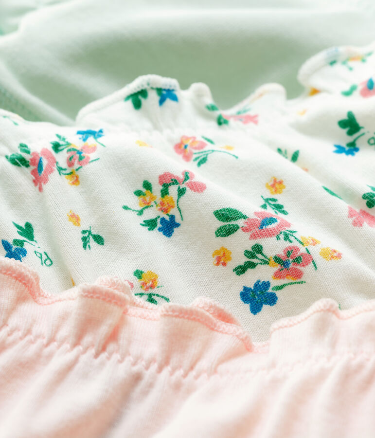 Confezione da 3 slip bambina con volant a fiori in cotone biologico multicolore