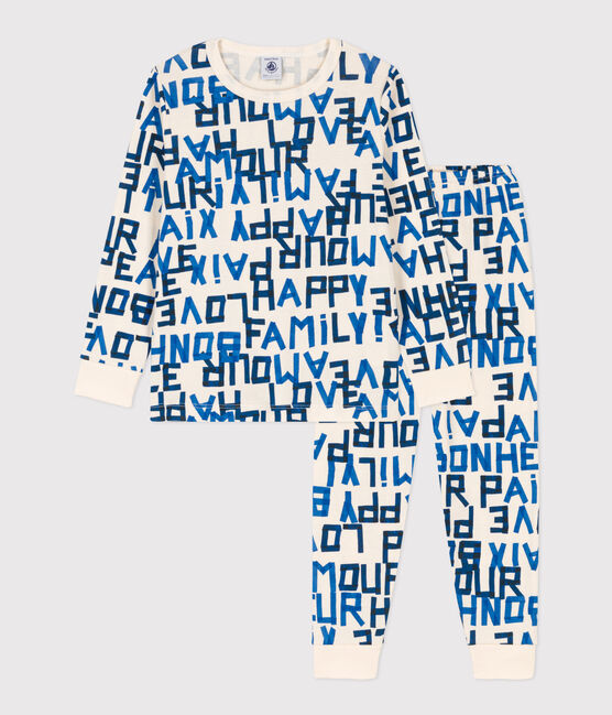 Pigiama bambino unisex in cotone con parole blu bianco AVALANCHE/ MULTICO