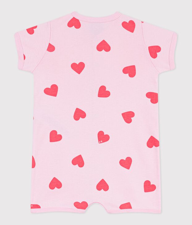 Tutina corta in cotone con stampa a cuori neonato rosa/arancione