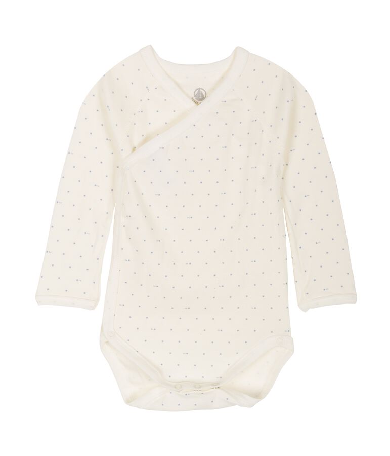 Body nascita a maniche lunghe beb&egrave; bianco MARSHMALLOW/blu ACIER