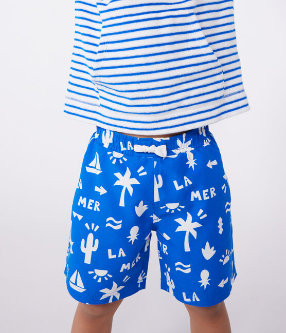 Shorts da mare bambino con stampa blu PORCELANA/ MARSHMALLOW