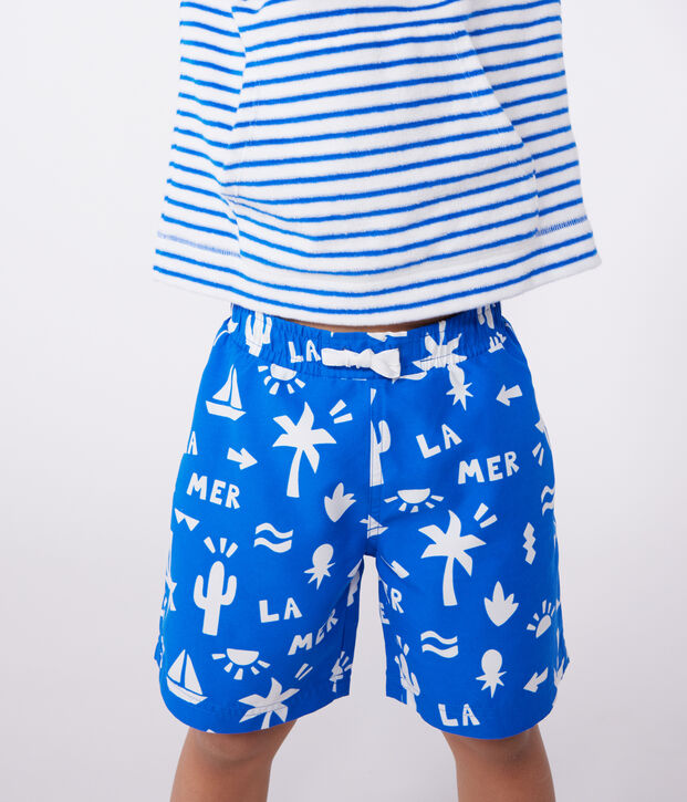 Shorts da mare bambino con stampa blu/bianco