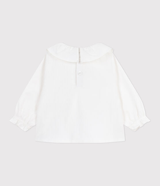 Blusa a maniche lunghe in popeline di cotone con colletto e ricami neonata bianco ECUME