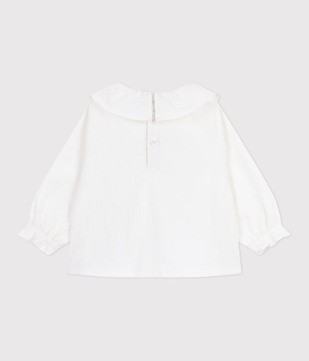 Blusa a maniche lunghe in popeline di cotone con colletto e ricami neonata bianco