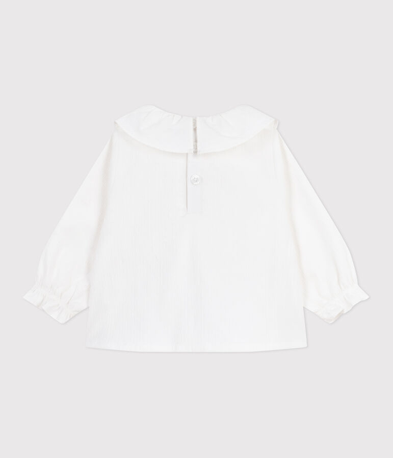 Blusa a maniche lunghe in popeline di cotone con colletto e ricami neonata bianco