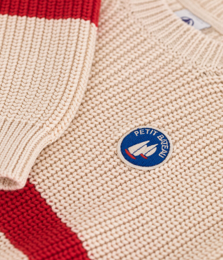 Pullover in cotone a righe bambino ecru/rosso