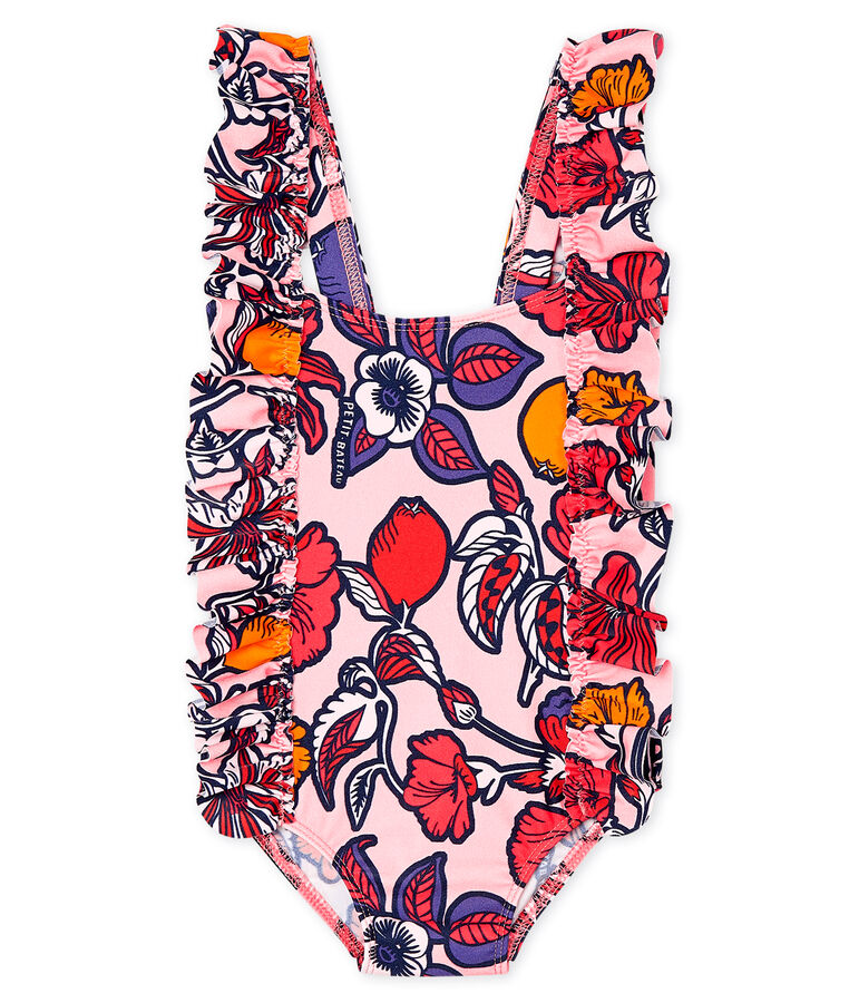 Costume da bagno intero ecoresponsabile bimba rosa/multicolore
