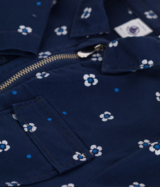 Tutina a maniche lunghe in cotone a fiori bambina blu/bianco