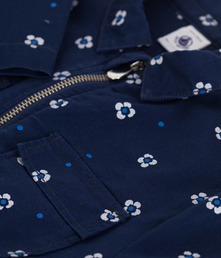 Tutina a maniche lunghe in cotone a fiori bambina blu/bianco