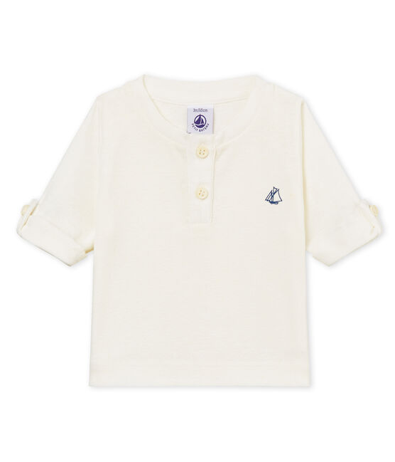 T-shirt ml bebè maschietto in cotone lino bianco MARSHMALLOW