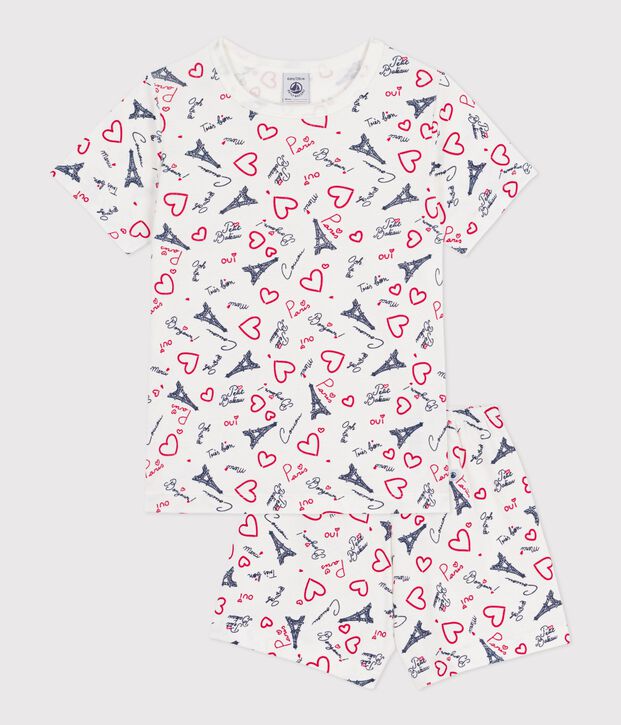 Pigiama corto in cotone con stampa Parigi bambino bianco/multicolore