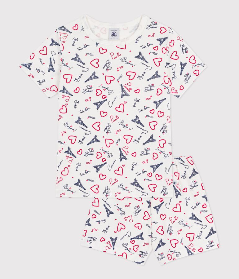 Pigiama corto in cotone con stampa Parigi bambino bianco/multicolore
