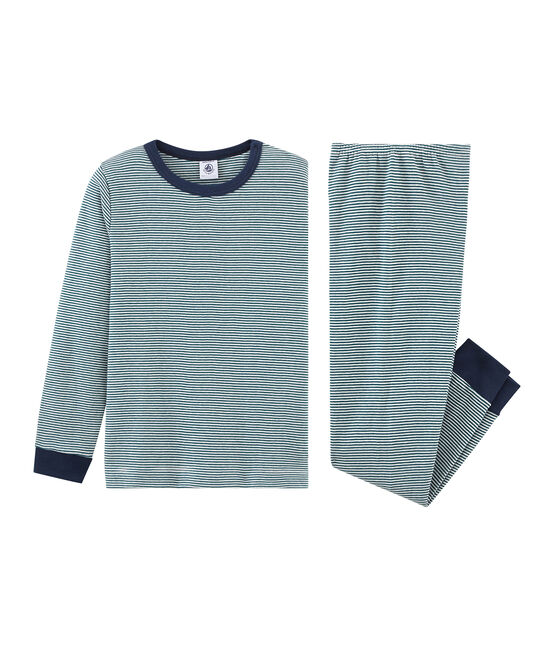Pigiama bambino a costine verde PINEDE/bianco MARSHMALLOW