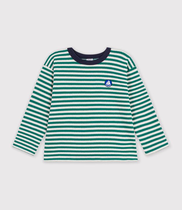 T-shirt a maniche lunghe a righe bambino verde/beige/verde