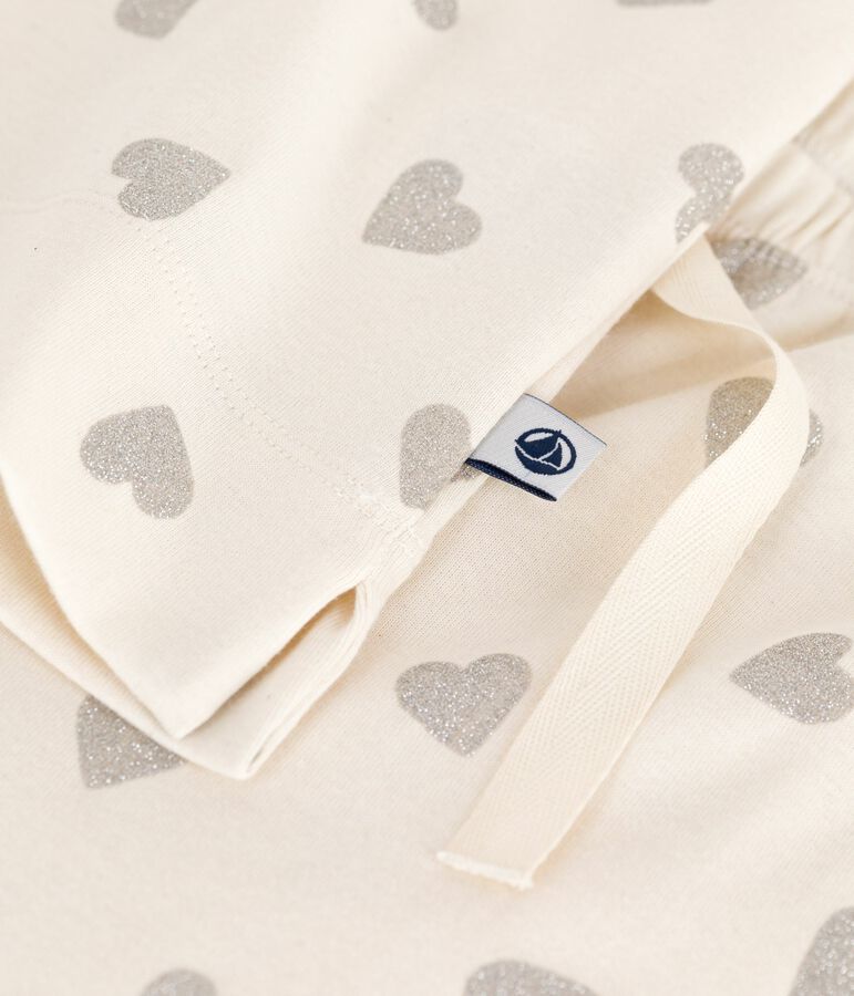 Pigiama donna in cotone a maniche corte e gamba ampia con stampa a cuori ecru/grigio