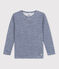 T-shirt a maniche lunghe millerighe in lana e cotone blu MEDIEVAL/bianco MARSHMALLOW
