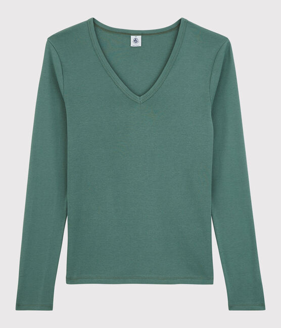 T-shirt scollo a V iconica in cotone Donna verde VALLEE